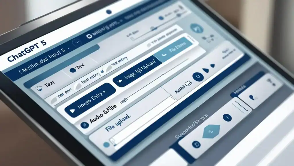ChatGPT 5 interface showing multimodal input options and file upload features